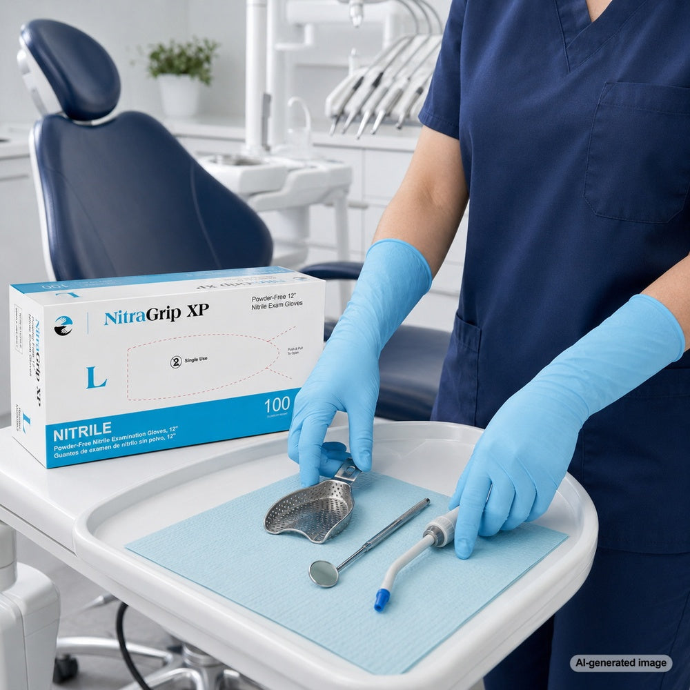 Medgluv NitraGrip XP Blue Nitrile Exam Gloves - 6.5 mil Powder Free - 12-Inch Extended Cuff
