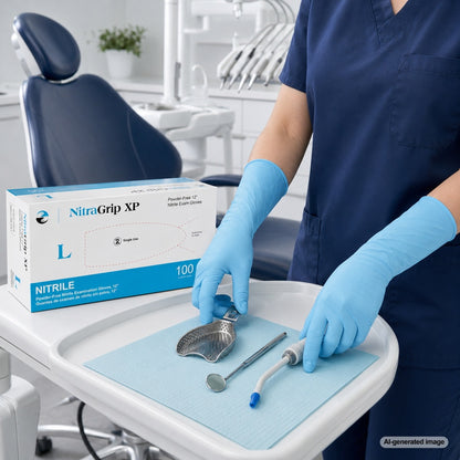 Medgluv NitraGrip XP Blue Nitrile Exam Gloves - 6.5 mil Powder Free - 12-Inch Extended Cuff