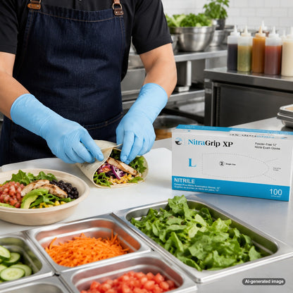 Medgluv NitraGrip XP Blue Nitrile Exam Gloves - 6.5 mil Powder Free - 12-Inch Extended Cuff