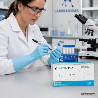 Medgluv NitraGrip XP Blue Nitrile Exam Gloves - 6.5 mil Powder Free - 12-Inch Extended Cuff