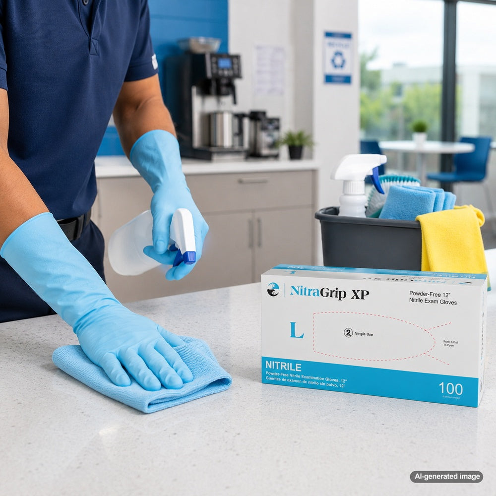 Medgluv NitraGrip XP Blue Nitrile Exam Gloves - 6.5 mil Powder Free - 12-Inch Extended Cuff