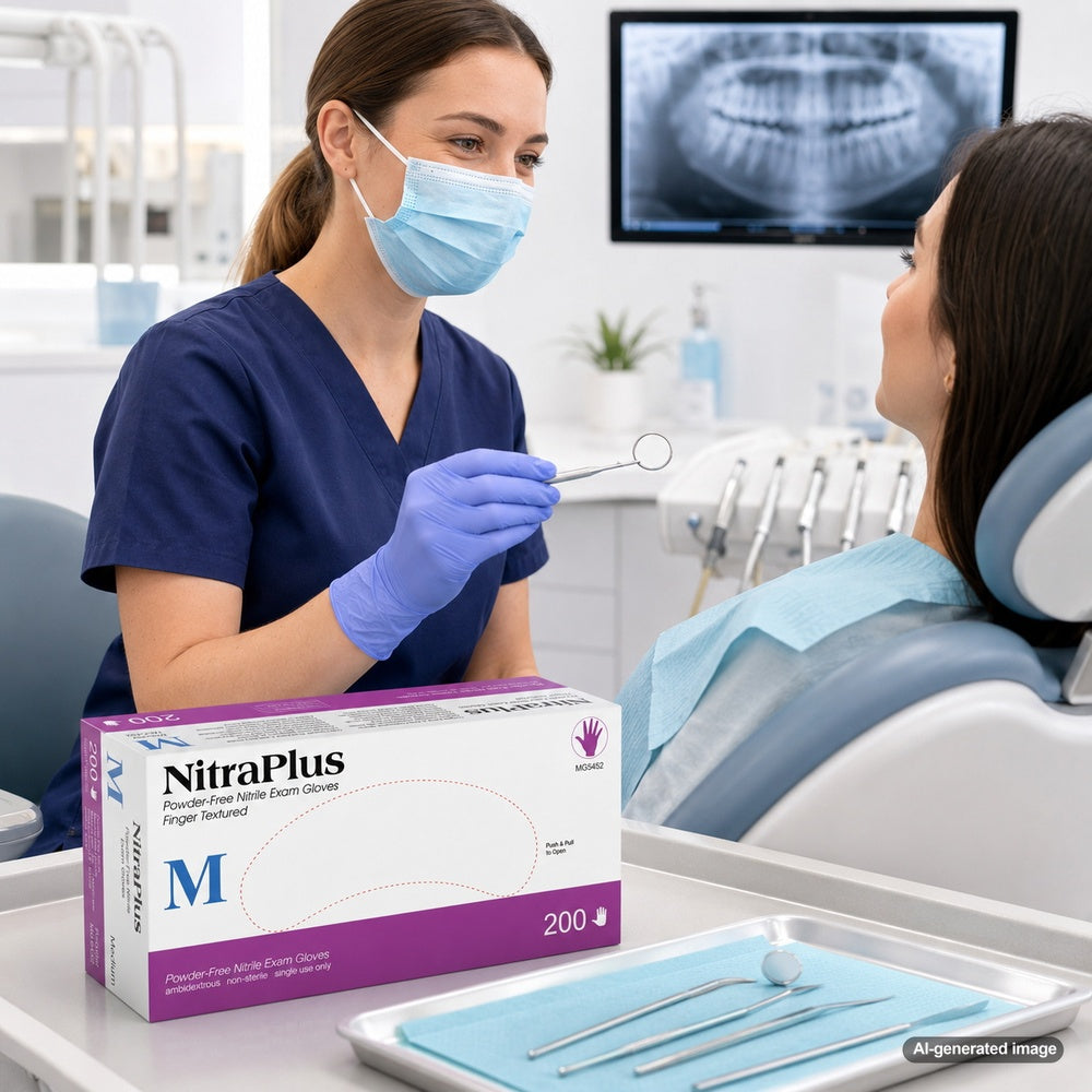 Medgluv NitraPlus 200 Reflex Blue Nitrile Exam Gloves - 3.2 mil Powder-Free
