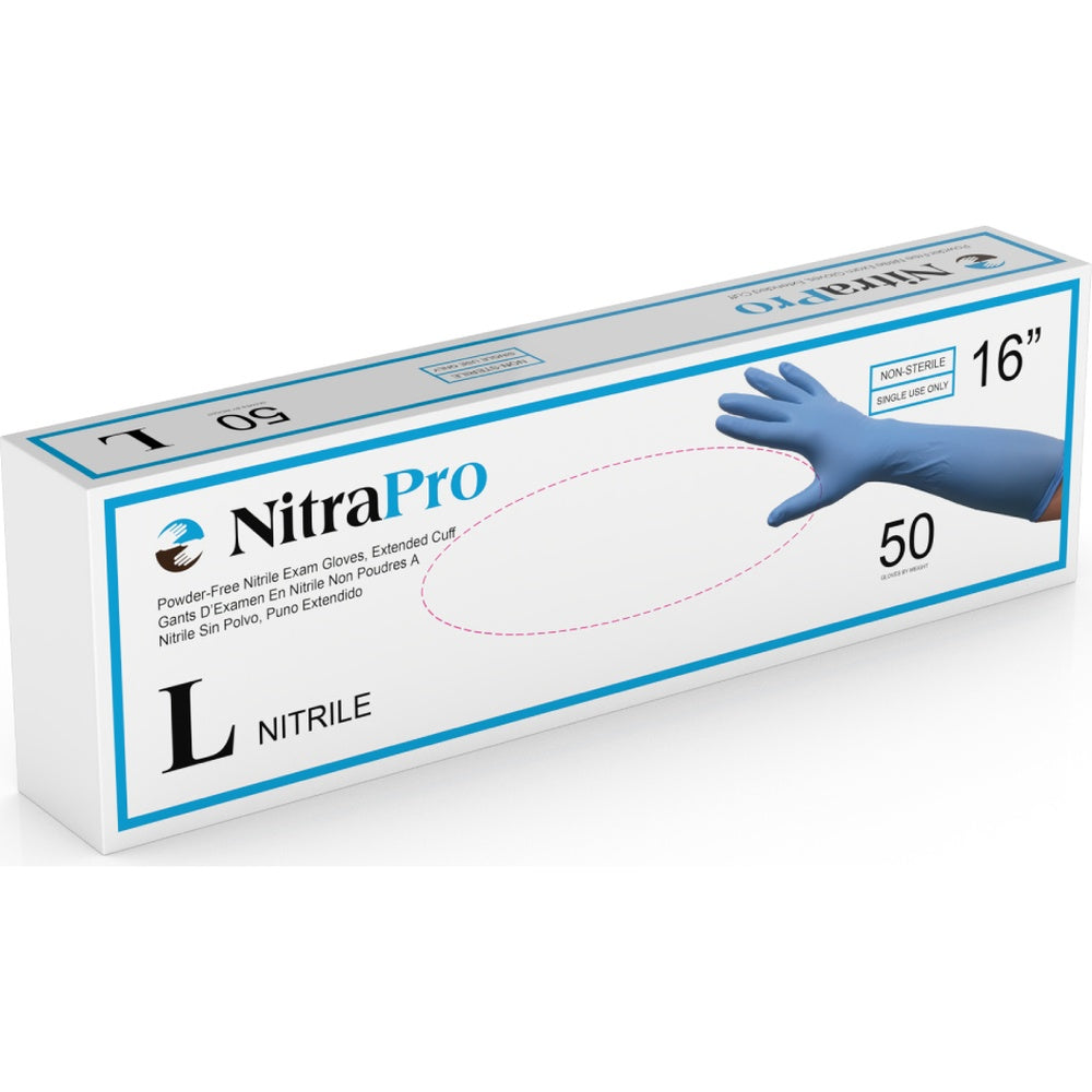 Medgluv NitraPro Blue Nitrile Exam Gloves - 11.4 mil Powder Free - 16-Inch Extended Cuff