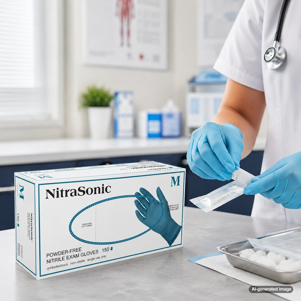 Medgluv NitraSonic 150 Sky Blue Nitrile Exam Gloves - 5.5 mil Powder-Free