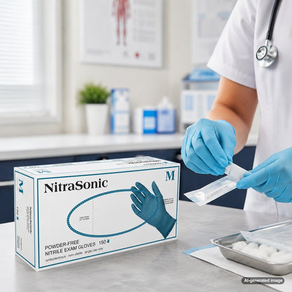 Medgluv NitraSonic 150 Sky Blue Nitrile Exam Gloves - 5.5 mil Powder-Free