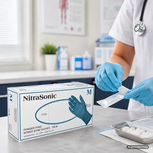 Medgluv NitraSonic 150 Sky Blue Nitrile Exam Gloves - 5.5 mil Powder-Free