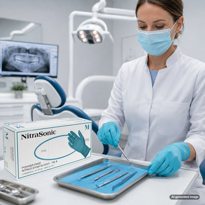 Medgluv NitraSonic 150 Sky Blue Nitrile Exam Gloves - 5.5 mil Powder-Free