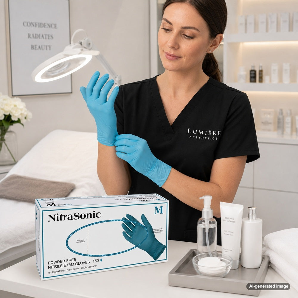 Medgluv NitraSonic 150 Sky Blue Nitrile Exam Gloves - 5.5 mil Powder-Free