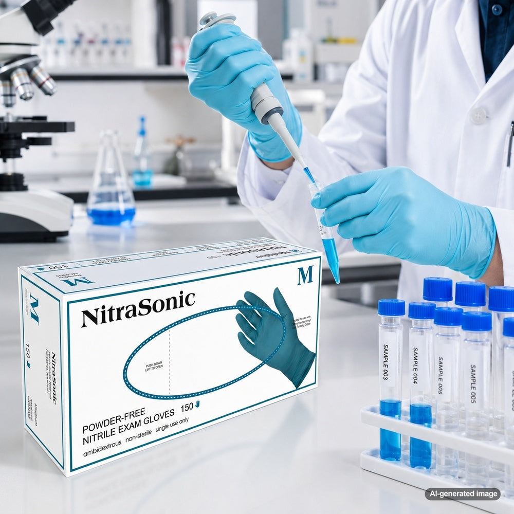 Medgluv NitraSonic 150 Sky Blue Nitrile Exam Gloves - 5.5 mil Powder-Free