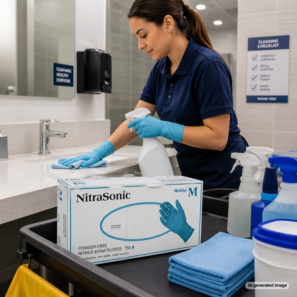 Medgluv NitraSonic 150 Sky Blue Nitrile Exam Gloves - 5.5 mil Powder-Free