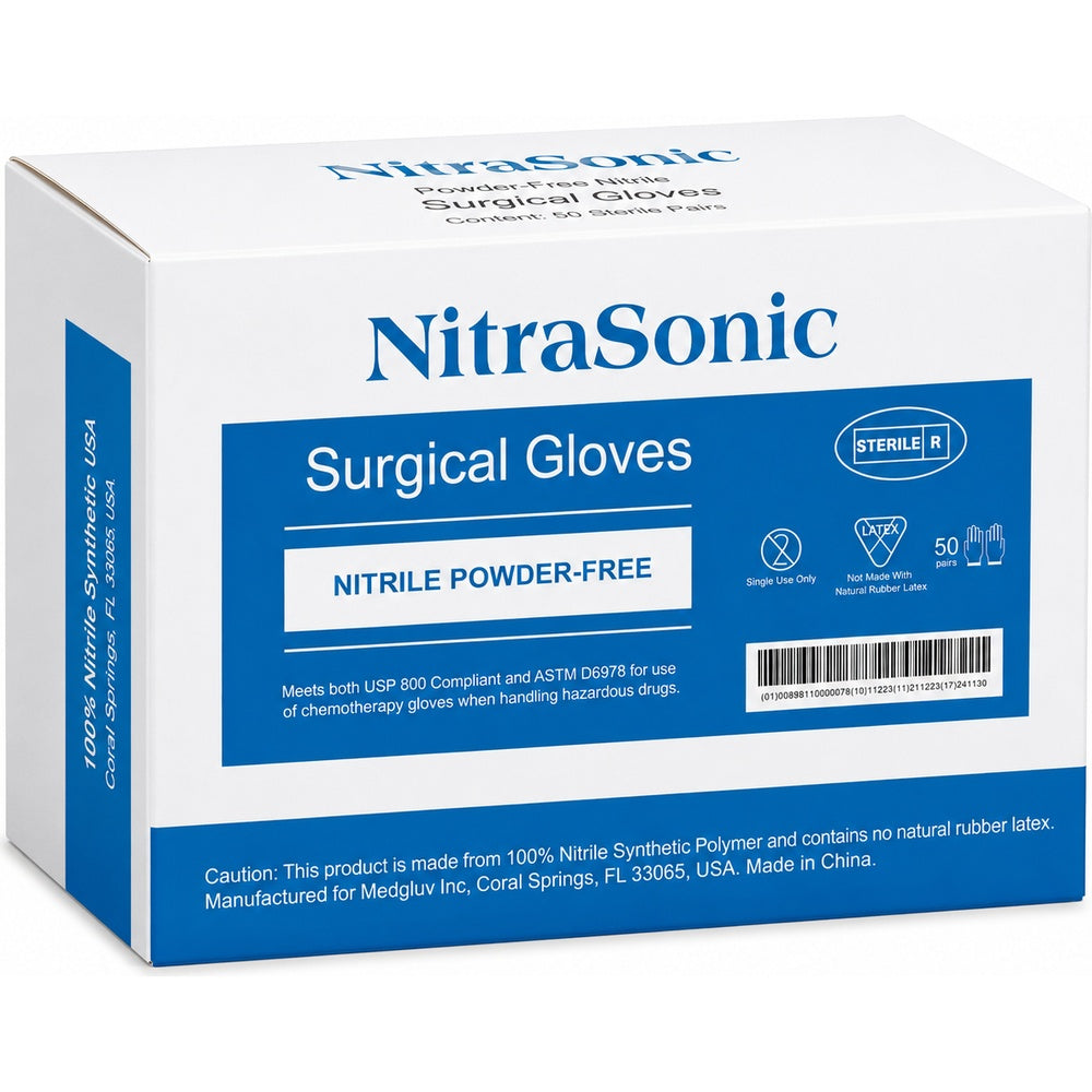 Medgluv NitraSonic White Nitrile Surgical Gloves - Sterile 7.0 mil Powder-Free