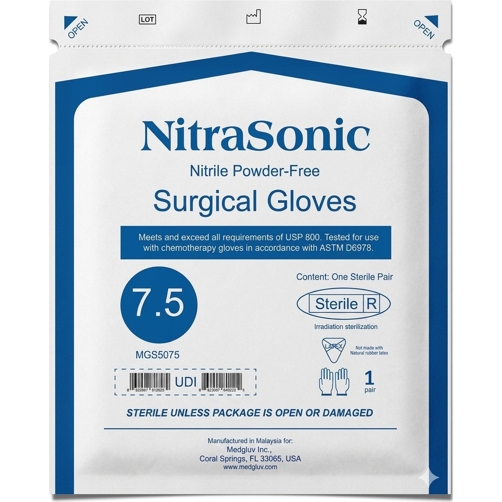 Medgluv NitraSonic White Nitrile Surgical Gloves - Sterile 7.0 mil Powder-Free