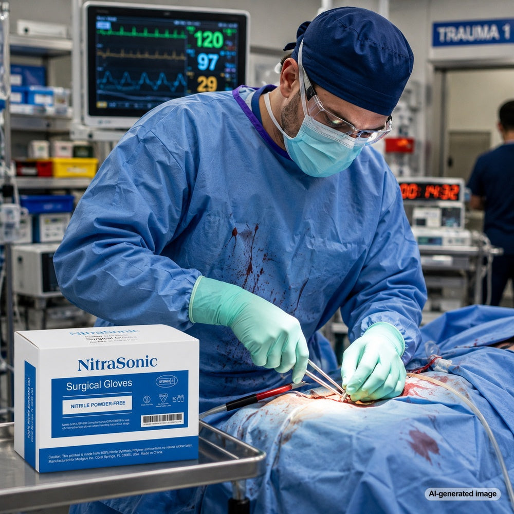 Medgluv NitraSonic White Nitrile Surgical Gloves - Sterile 7.0 mil Powder-Free