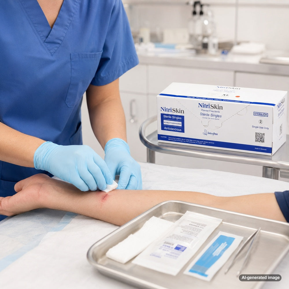 Medgluv NitriSkin Sky Blue Nitrile Sterile Exam Gloves - 5.1 mil Powder-Free