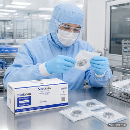Medgluv NitriSkin Sky Blue Nitrile Sterile Exam Gloves - 5.1 mil Powder-Free