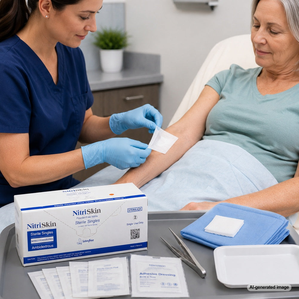 Medgluv NitriSkin Sky Blue Nitrile Sterile Exam Gloves - 5.1 mil Powder-Free