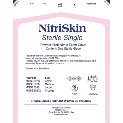 Medgluv NitriSkin Sky Blue Nitrile Sterile Exam Gloves - 5.1 mil Powder-Free