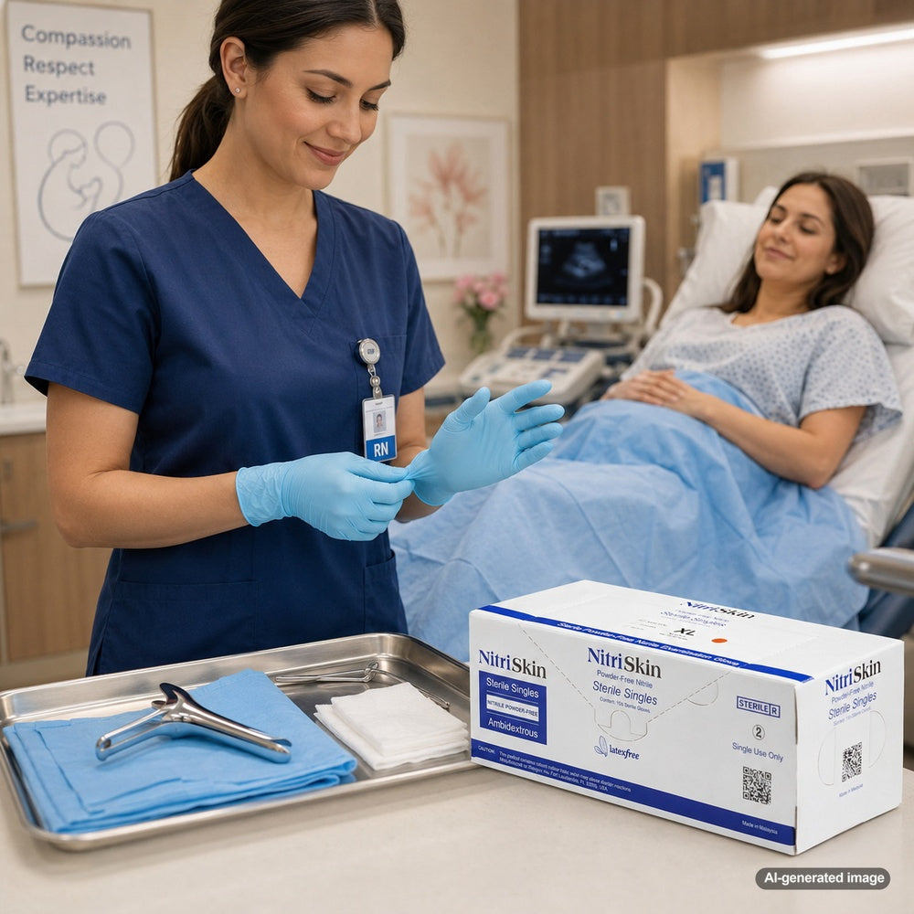 Medgluv NitriSkin Sky Blue Nitrile Sterile Exam Gloves - 5.1 mil Powder-Free