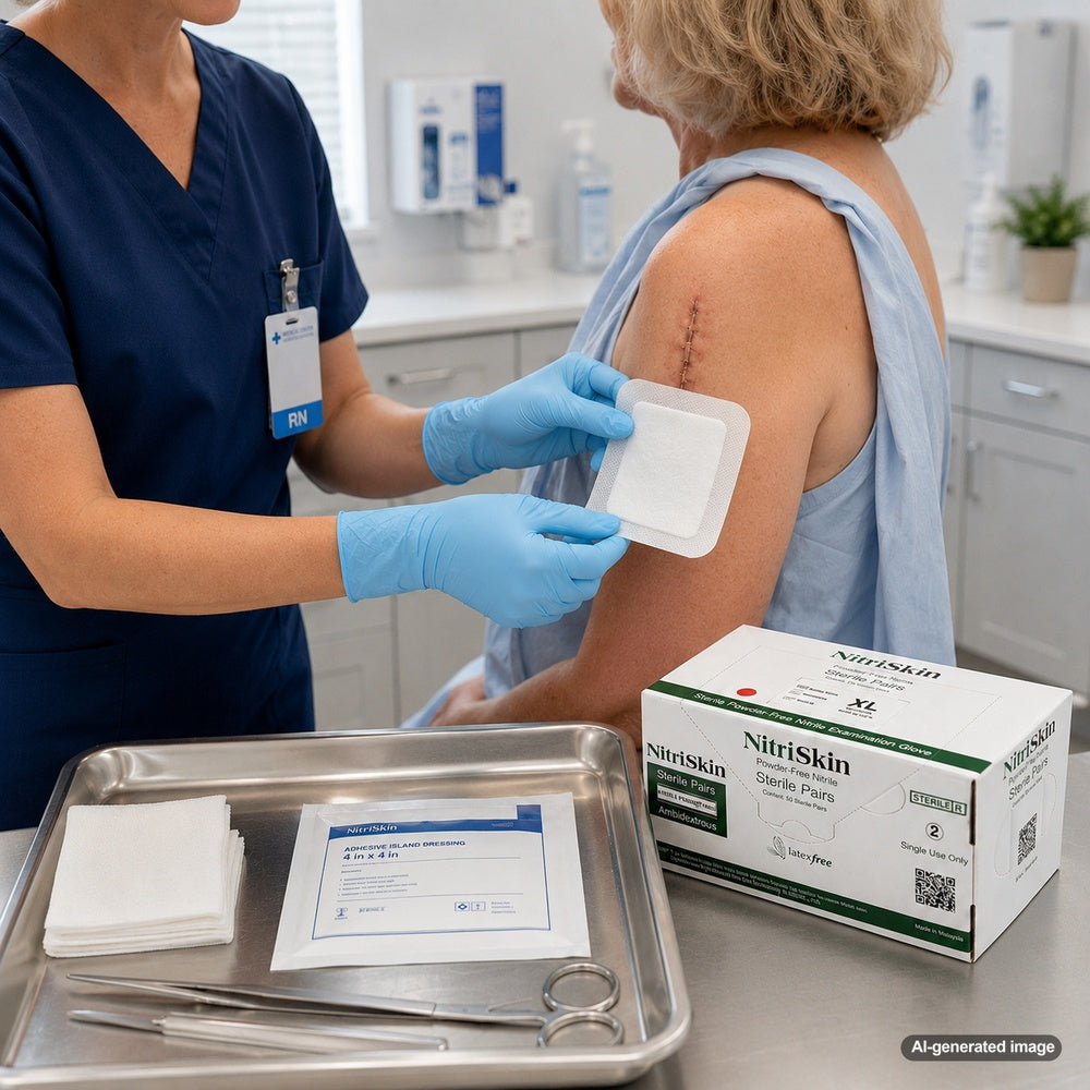 Medgluv NitriSkin Sky Blue Nitrile Sterile Exam Gloves - 5.1 mil Powder-Free