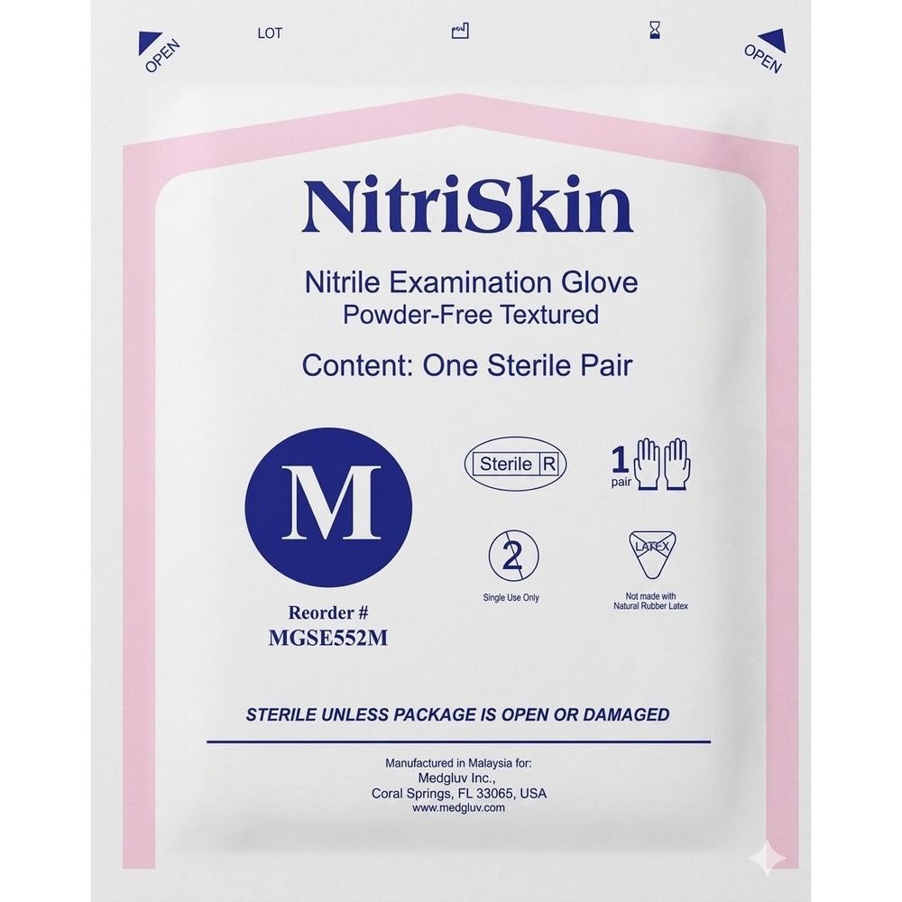 Medgluv NitriSkin Sky Blue Nitrile Sterile Exam Gloves - 5.1 mil Powder-Free