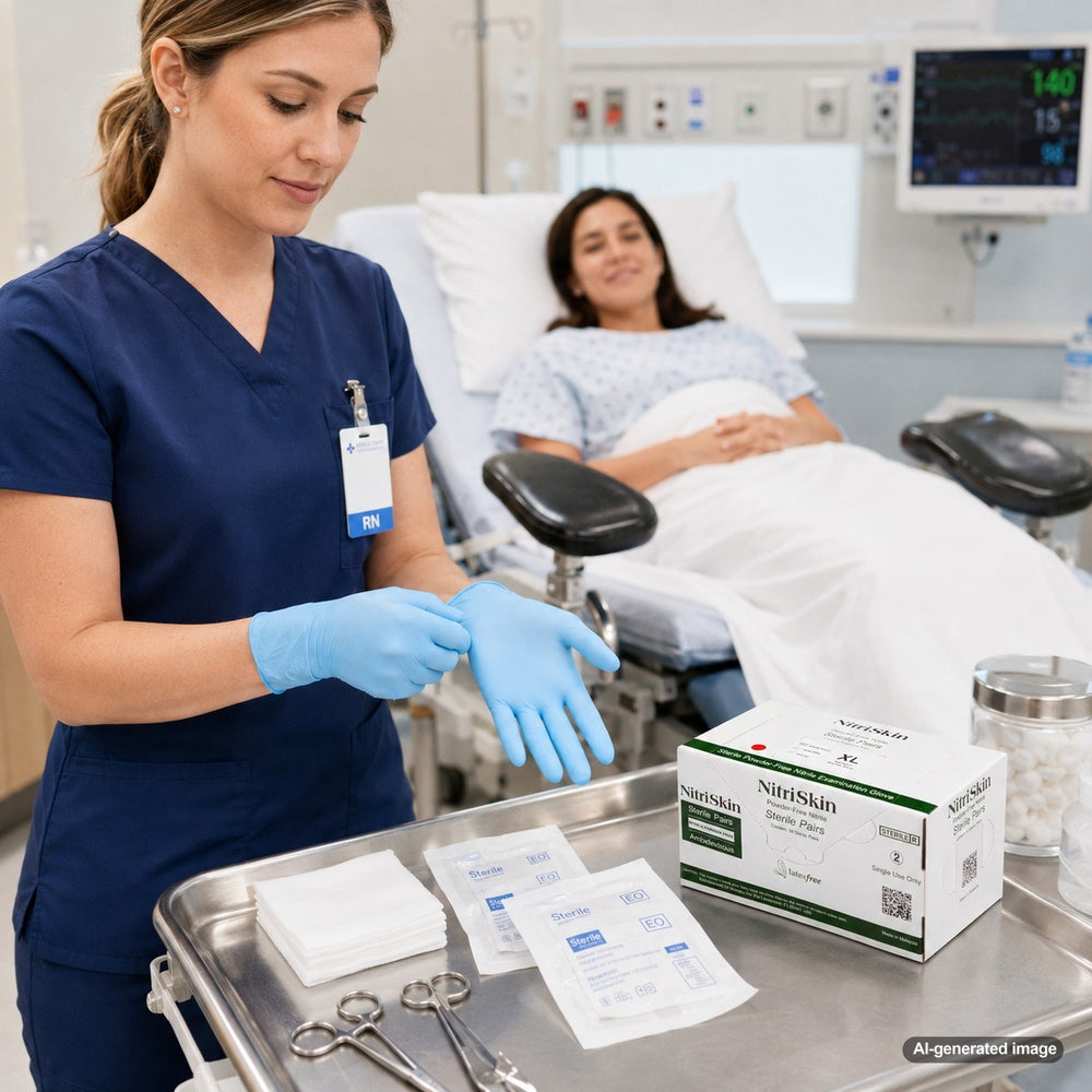 Medgluv NitriSkin Sky Blue Nitrile Sterile Exam Gloves - 5.1 mil Powder-Free