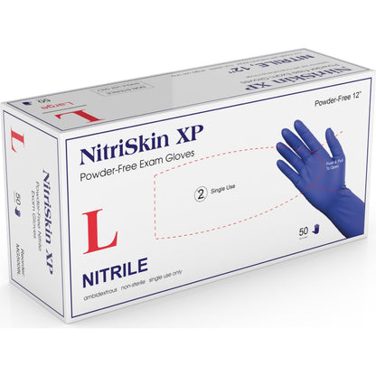 Medgluv NitriSkin XP Violet Blue Nitrile Exam Gloves - 8.2 mil Powder Free - 12-Inch Extended Cuff