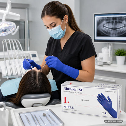 Medgluv NitriSkin XP Violet Blue Nitrile Exam Gloves - 8.2 mil Powder Free - 12-Inch Extended Cuff