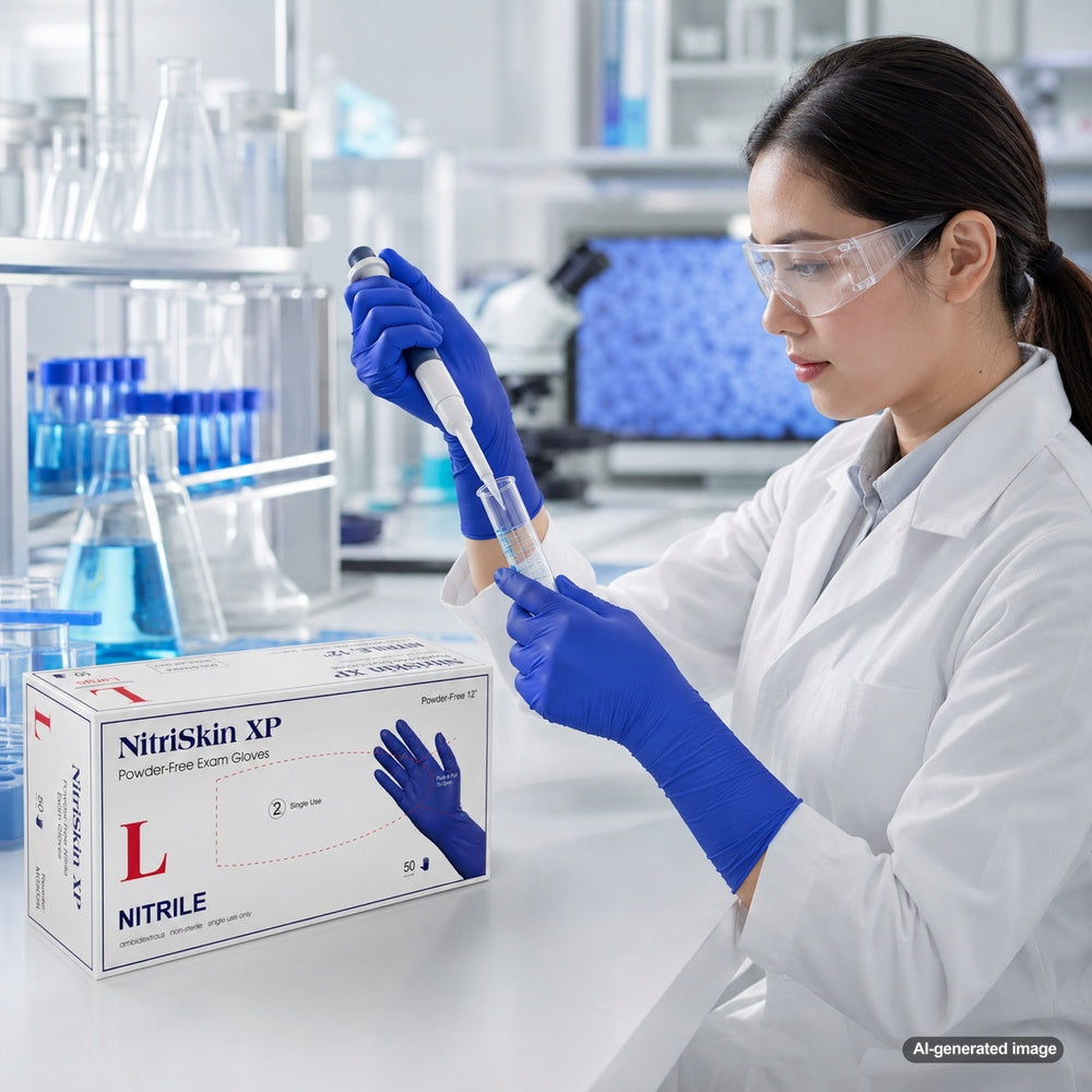 Medgluv NitriSkin XP Violet Blue Nitrile Exam Gloves - 8.2 mil Powder Free - 12-Inch Extended Cuff