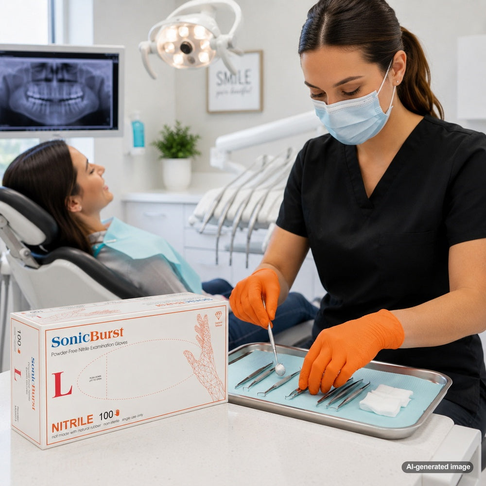 Medgluv SonicBurst Orange Nitrile Exam Gloves - 6.5 mil Powder-Free