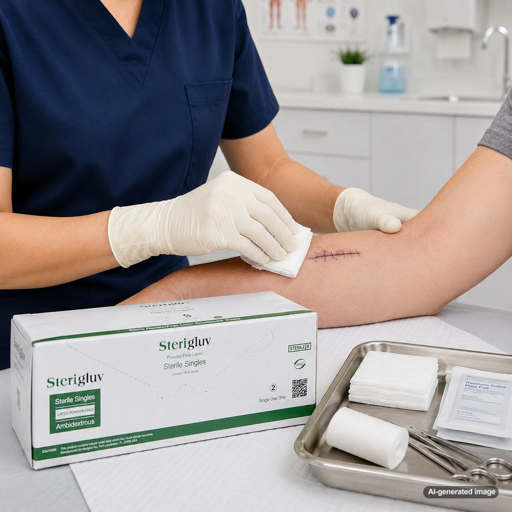 Medgluv Sterigluv Cream Latex Sterile Exam Gloves - 6.5 mil Powder-Free