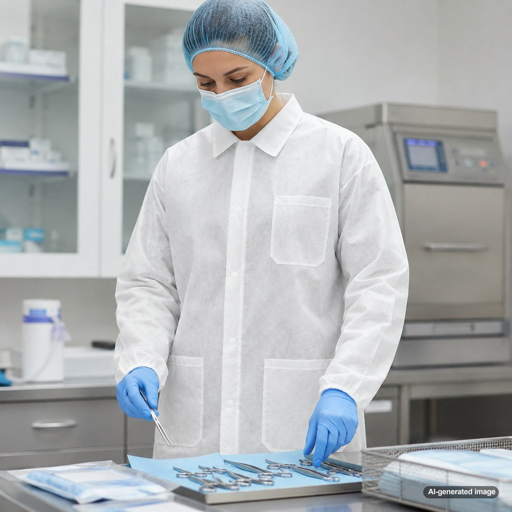 Medgluv White Disposable Lab Coats - With Pockets