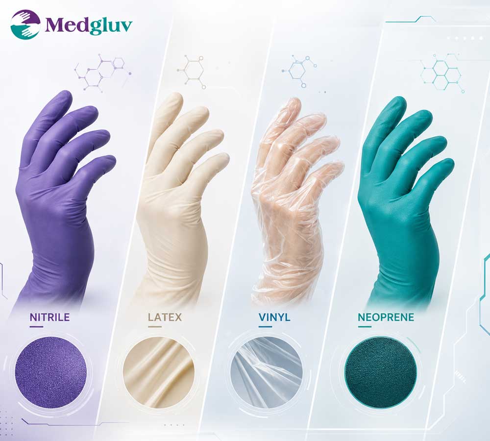 Nitrile, latex, vinyl and neoprene glove material comparison for professional buyers